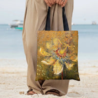 Abstract Flower Tote Bag | Golden Impressionist Floral Oil Painting Art | Premium Composite Twill Fabric | Aesthetic Gift for Art Lover