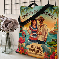 Cuban Vintage Tote Bag | Retro Miami Tropical Sunset Art with Palm Trees & Flamingo | Premium Twill Structured Tote | Gift for Travel Lovers