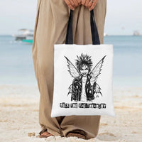 Punk Fairy Tote Bag | Rebel Fae Gothic Ink Art with Ransom Note Typography | Premium Textured Twill Fabric | Edgy Gift for Dark Fantasy Book Lovers