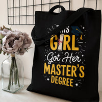 Masters Degree Graduation Tote Bag | This Girl Got Her Masters Degree Cap & Diploma Art | Premium Twill Diamond-Grid Fabric | Graduation Gift for Her