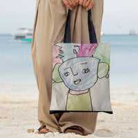 Kid's Crayon Drawing Tote Bag | Colorful Child Art Portrait Illustration | Premium Twill Diamond-Grid Texture | Unique Gift for Art Teacher or Proud Parent