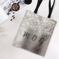 Mother of the Groom Tote Bag | Silver Glitter Sparkle Brushed Metal Design | Premium Twill Diamond-Grid Texture | Wedding Gift for MOG