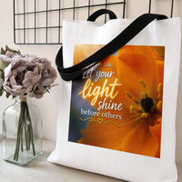 Bible Verse Tote Bag | Matthew 5:16 Let Your Light Shine Golden Sunflower Art | Premium Twill Diamond-Grid Texture | Inspirational Gift for Christian Women