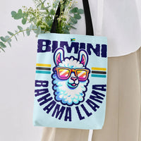 Llama Tote Bag | Bimini Bahama Llama Retro Pop Art Design | Premium Composite Twill Fabric | Gift for Beach Lovers