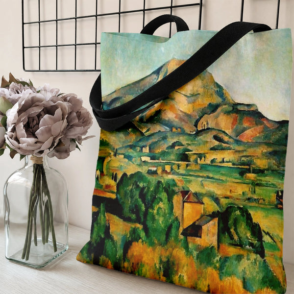 Cézanne Mountain Landscape Tote Bag | Post-Impressionist Mont Sainte-Victoire Oil Painting Art | Premium Twill Fabric | Gift 