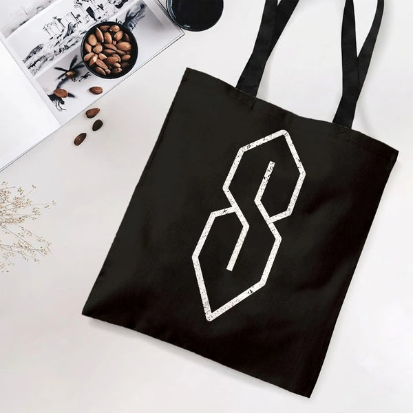 Cool S Doodle Tote Bag | Retro 90s School Graffiti Symbol Distressed Art | Premium Twill Fabric | Nostalgic Gift for 90s Kids
