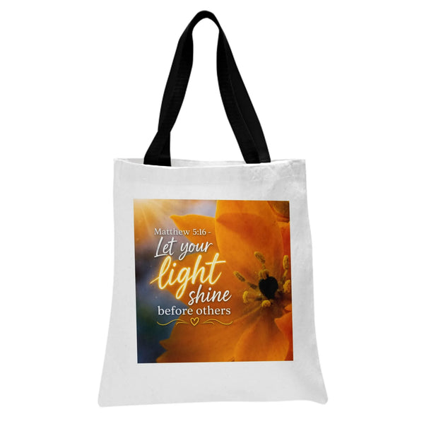 Bible Verse Tote Bag | Matthew 5:16 Let Your Light Shine Golden Sunflower Art | Premium Twill Diamond-Grid Texture | Inspirat