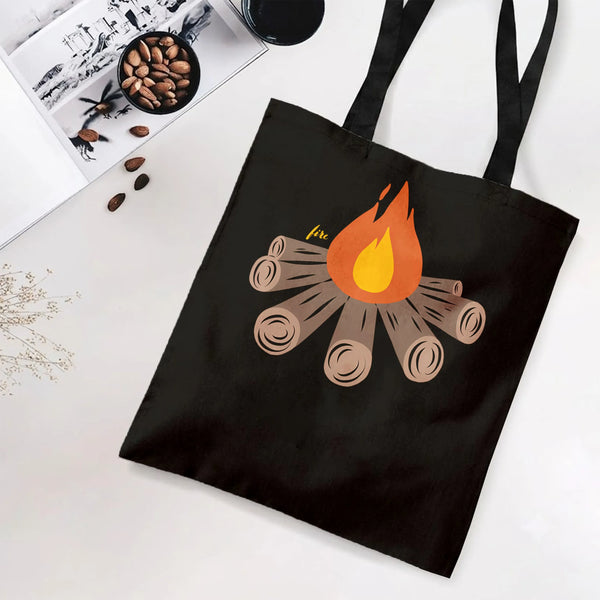 Campfire Tote Bag | Cozy Campfire Logs Illustration Art | Premium Composite Twill Fabric | Aesthetic Gift for Camping and Out