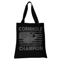 Cornhole Champion Tote Bag | Distressed American Flag Cornhole Board Art | Premium Composite Twill Fabric | Gift for Cornhole Players and Tailgate Fans