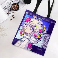 Anime Girl Tote Bag | Colorful Mushroom Psychedelic Art Design | Premium Composite Twill Fabric | Gift for Anime Fans