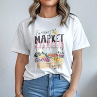 Farmers Market Graphic T-Shirt | Watercolor Fruit Stall Design | Soft Breathable Cotton | Cottagecore Summer Aesthetic Gift