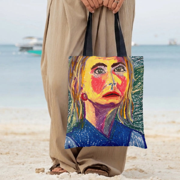 Expressionist Woman Portrait Tote Bag | Bold Oil Painting Style Face Art | Premium Composite Twill Fabric | Aesthetic Gift fo
