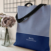 Nautical Stripe Tote Bag | Navy Blue & White Classic Sailor Pattern | Premium Composite Twill Fabric | Everyday Carry Gift