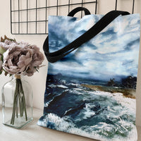 Stormy Ocean Tote Bag | Dramatic Seascape Oil Painting Art | Premium Composite Twill Fabric | Aesthetic Gift for Art Lovers