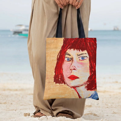 Red Hair Woman Portrait Tote Bag | Expressionist Oil Painting Style Art | Premium Twill Structured Carry | Artistic Gift for Art Lover