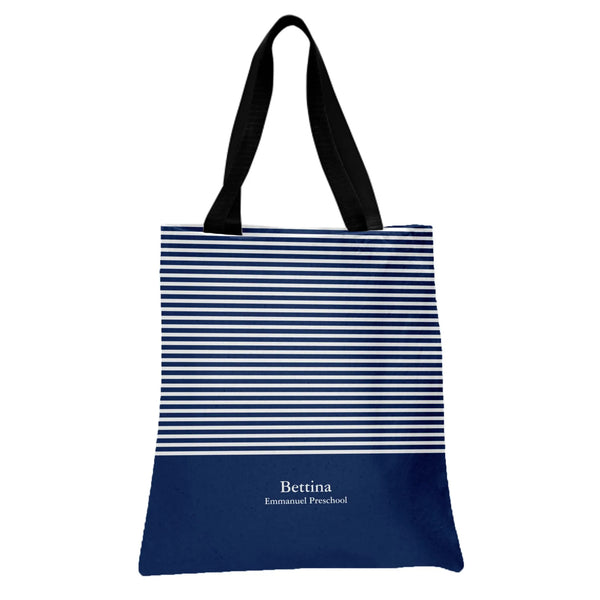 Navy Blue Stripe Tote Bag | Classic Nautical Horizontal Stripes Pattern | Premium Twill Fabric | Gift for Her