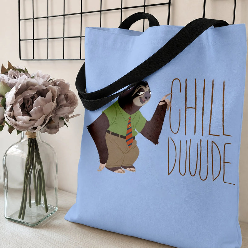 Chill Dude Sloth Tote Bag | Funny Office Sloth in Business Casual Cartoon Art | Premium Twill Lightweight Tote | Gift for Coworkers and Office Humor Fans