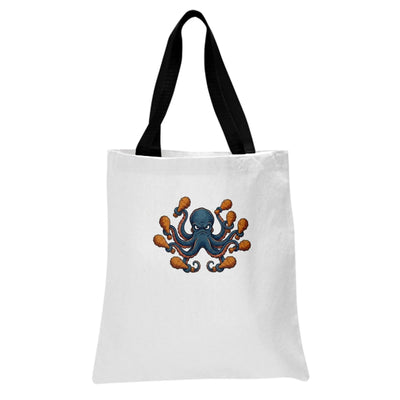 Octopus Fried Chicken Tote Bag | Funny Angry Octopus Holding Drumsticks Art | Premium Twill Diamond-Grid Fabric | Unique Gift for Food Lovers