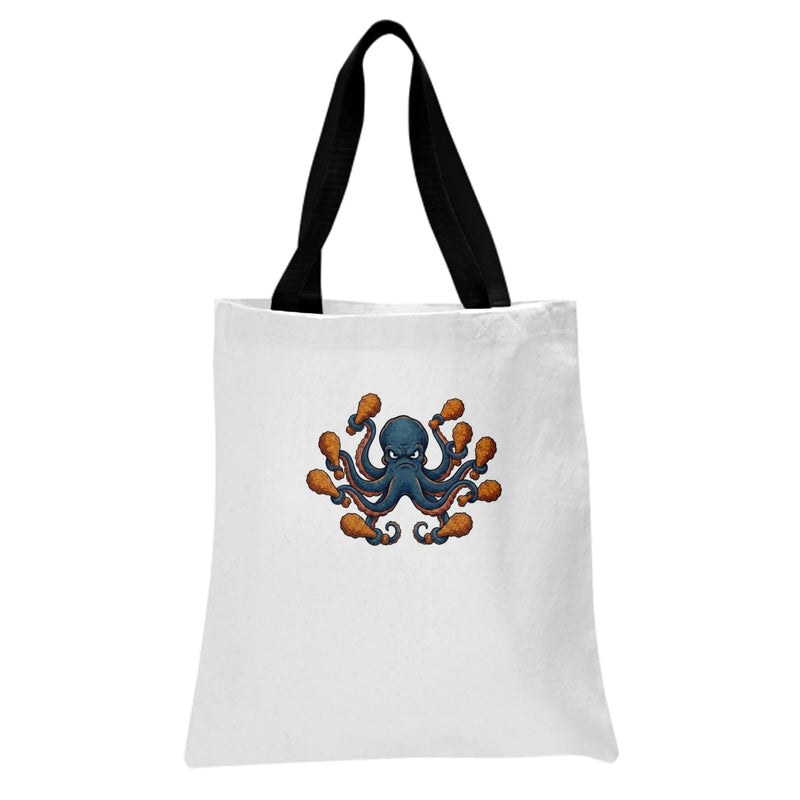 Octopus Fried Chicken Tote Bag | Funny Angry Octopus Holding Drumsticks Art | Premium Twill Diamond-Grid Fabric | Unique Gift for Food Lovers