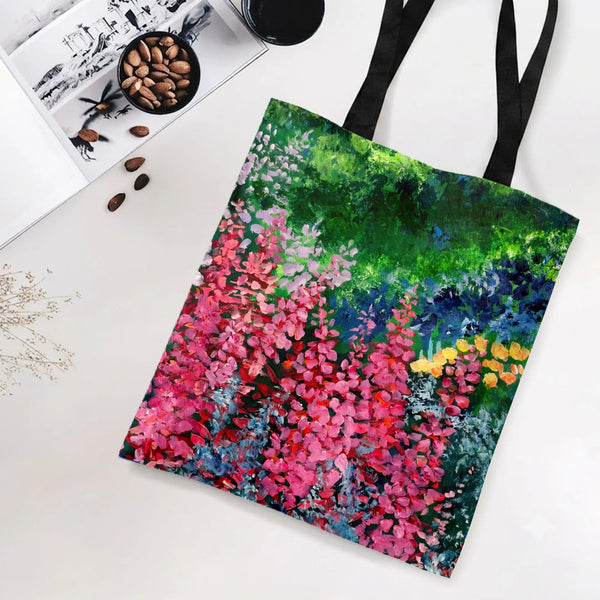 Flower Garden Tote Bag | Impressionist Pink Floral Painting Art | Premium Composite Twill Fabric | Aesthetic Gift for Garden 