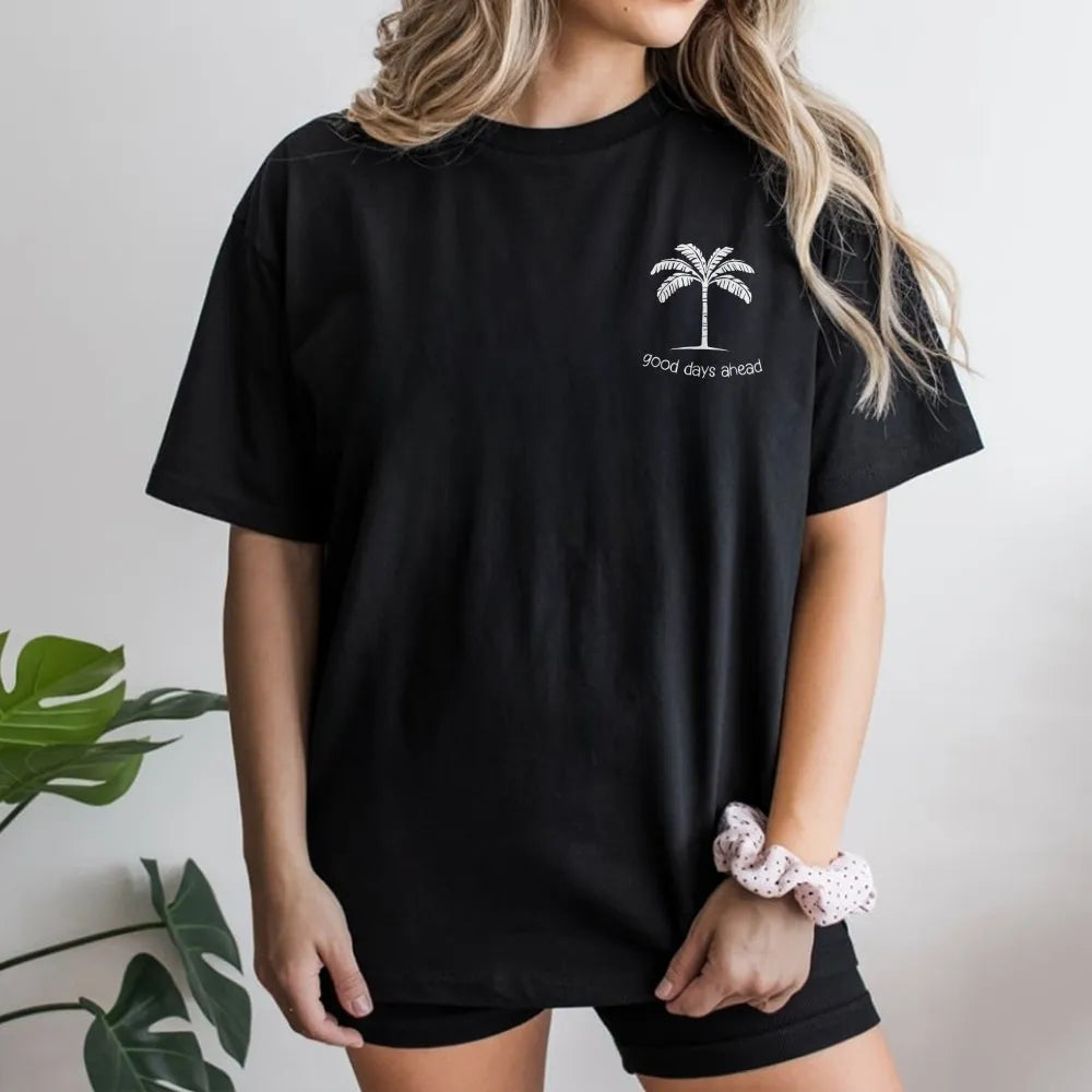 Good Days Ahead Sweatshirt | Minimalist Palm Tree Graphic Crewneck | Soft Cotton Blend | Aesthetic Beach Vacation Gift