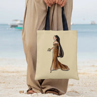 Elegant Woman Evening Gown Tote Bag | Glamorous Fashion Illustration in Sparkling Brown Dress | Premium Twill Tote | Gift for Fashion Enthusiast