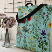 Wildflower Botanical Tote Bag | Vintage Herbarium Illustration with Poppy Dandelion Violet | Premium Twill Diamond-Grid Fabric | Gift for Botanical Art Lover