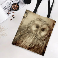 Owl Tote Bag | Vintage Sepia Owl Portrait with Textured Background | Premium Composite Twill Fabric | Gift for Nature Lovers and Collectors