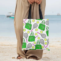 Tennis Tote Bag | Cute Rackets Balls and Duffel Bag Pattern | Premium Twill Diamond-Grid Fabric | Gift for Tennis Player