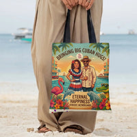 Cuban Vintage Tote Bag | Retro Miami Tropical Sunset Art with Palm Trees & Flamingo | Premium Twill Structured Tote | Gift for Travel Lovers