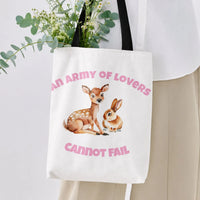 Deer and Bunny Tote Bag | An Army of Lovers Cannot Fail Cute Woodland Animal Art | Premium Twill Diamond-Grid Texture | Inspirational Gift for Animal Lovers