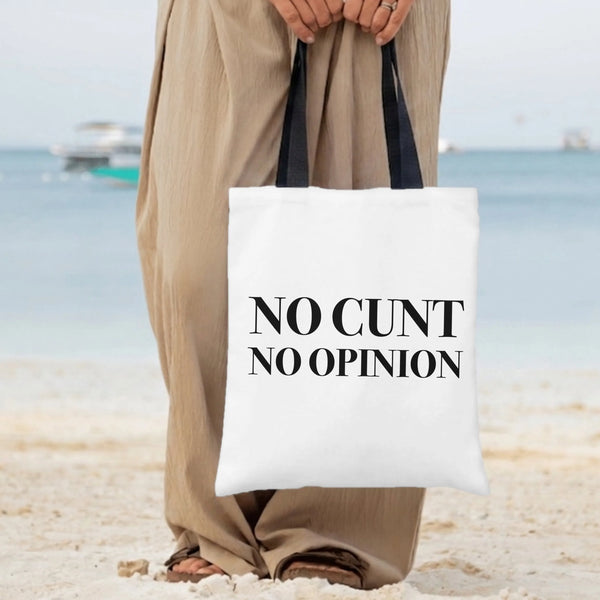 No Cunt No Opinion Tote Bag | Bold Feminist Typography Statement Print | Premium Twill Diamond-Grid Fabric | Funny Pro-Choice
