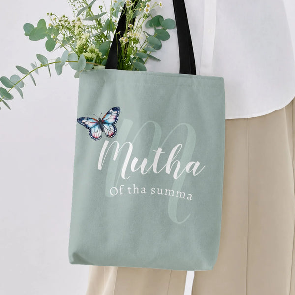 Butterfly Tote Bag | Mutha Of Tha Summa Typography Design | Premium Composite Twill Fabric | Gift for Moms and Summer Lovers