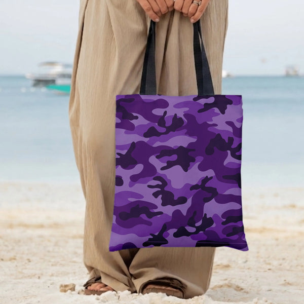 Purple Camo Tote Bag | Bold Violet Camouflage Pattern Print | Premium Twill Fabric Structured Design | Trendy Gift for Her