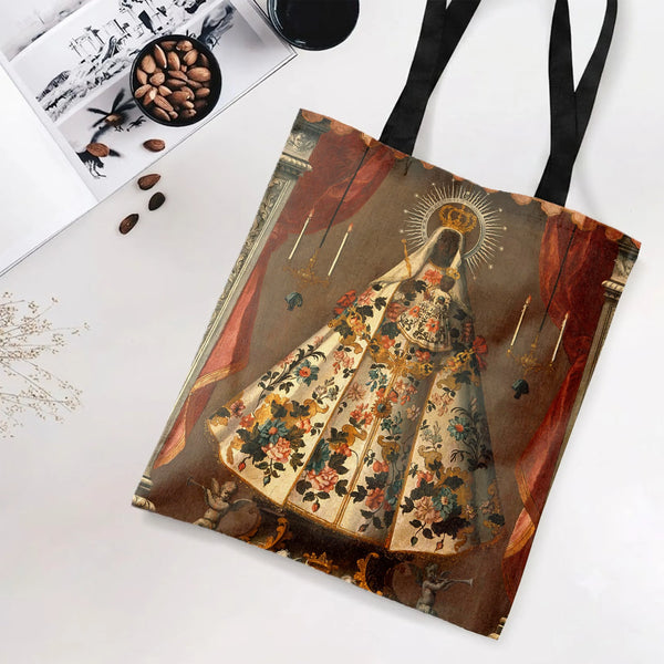 Virgin Mary Tote Bag | Colonial Baroque Madonna Floral Painting Art | Premium Twill Diamond-Grid Texture | Gift for Catholic 