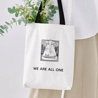 Native Teepee Tote Bag | We Are All One Ink Illustration Forest Art | Premium Twill Diamond-Grid Fabric | Unique Gift for Nature & Unity Lovers