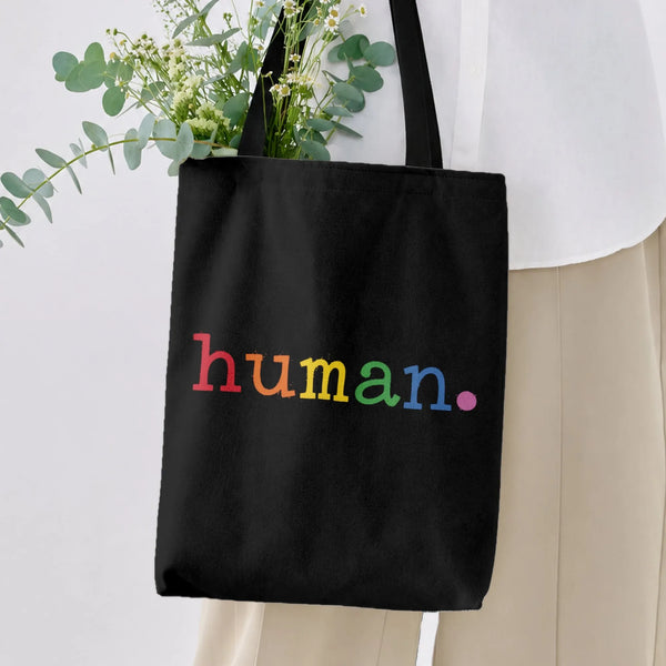 Human Rainbow Tote Bag | Bold Multicolor Typographic Lettering | Premium Twill Fabric | Inclusivity Gift for Equality Advocat