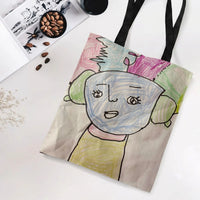 Kid's Crayon Drawing Tote Bag | Colorful Child Art Portrait Illustration | Premium Twill Diamond-Grid Texture | Unique Gift for Art Teacher or Proud Parent