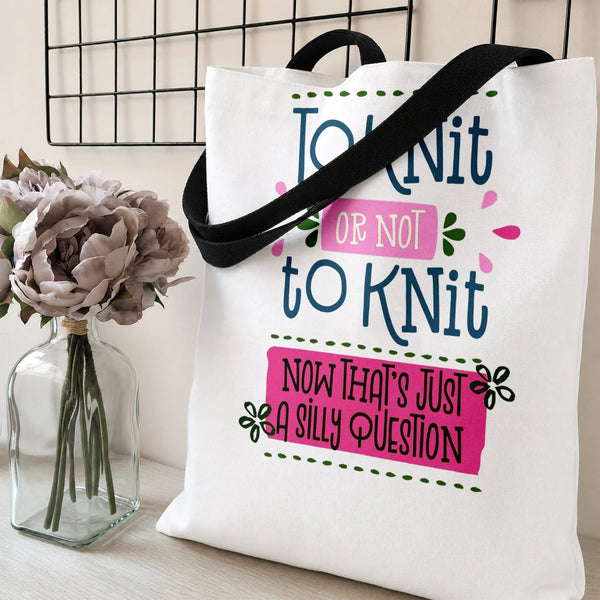Knitting Humor Tote Bag | To Knit or Not to Knit Funny Quote Typography Art | Premium Twill Diamond-Grid Texture | Gift for K