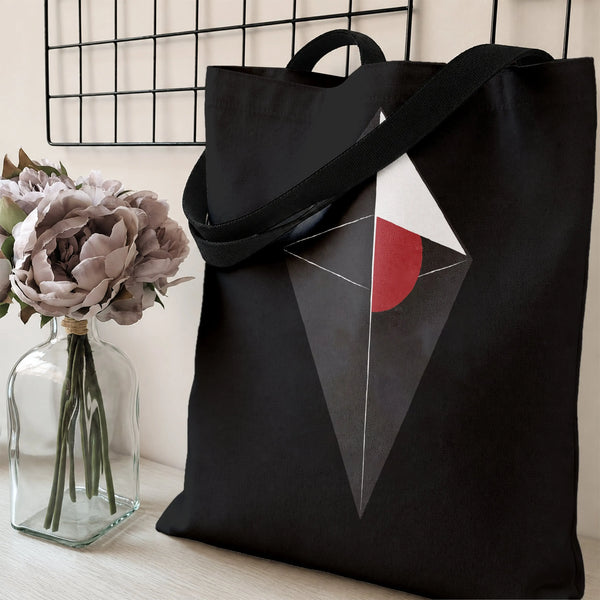 Geometric Abstract Tote Bag | Bauhaus-Inspired Triangle and Red Circle Art | Premium Composite Twill Fabric | Aesthetic Gift 