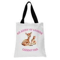 Deer and Bunny Tote Bag | An Army of Lovers Cannot Fail Cute Woodland Animal Art | Premium Twill Diamond-Grid Texture | Inspirational Gift for Animal Lovers