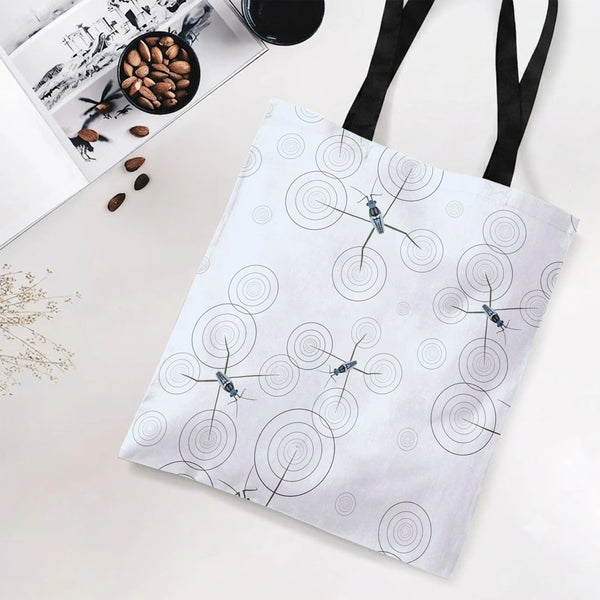 Water Strider Insect Tote Bag | Minimalist Pond Ripple Pattern Art | Premium Twill Diamond-Grid Fabric | Unique Gift for Natu