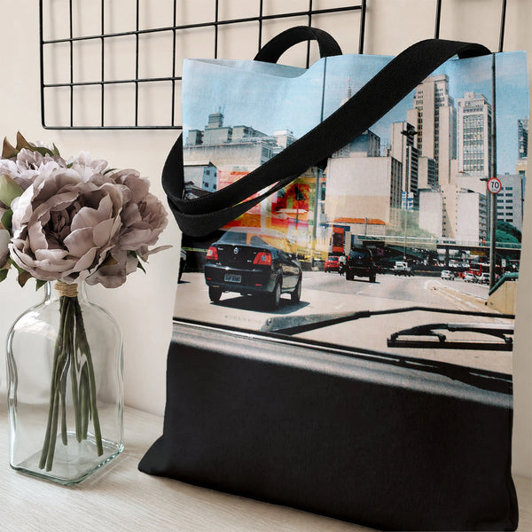 Urban Street Photography Tote Bag | São Paulo City Skyline Dashboard View Art | Premium Composite Twill Fabric | Gift for Tra