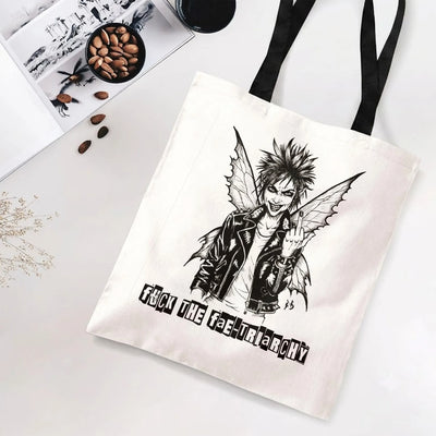 Punk Fairy Tote Bag | Rebel Fae Gothic Ink Art with Ransom Note Typography | Premium Textured Twill Fabric | Edgy Gift for Dark Fantasy Book Lovers