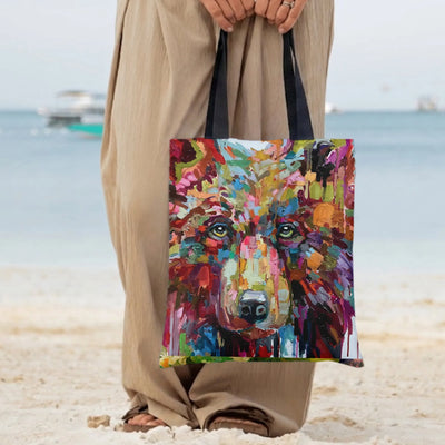Bear Tote Bag | Colorful Impasto Oil Painting Grizzly Bear Portrait | Premium Twill Fabric with Diamond-Grid Texture | Unique Gift for Wildlife Art Lover
