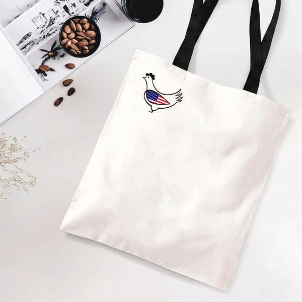 Patriotic Chicken Tote Bag | American Flag Hen Cartoon Art | Premium Twill Diamond-Grid Texture | Unique Gift for Chicken Lov