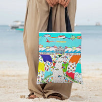 Sea Isle Beach Tote Bag | Colorful Boardwalk Umbrella Whimsical Art | Premium Twill Diamond-Grid Fabric | Gift for Beach Lovers & Jersey Shore Fans
