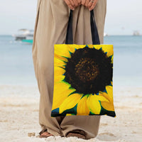 Sunflower Tote Bag | Bold Painted Sunflower Close-Up Art | Premium Twill Diamond-Grid Texture | Gift for Sunflower Lover