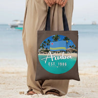 Aruba Tote Bag | Tropical Beach Flag Design Est. 1986 | Premium Twill Diamond-Grid Texture | Caribbean Travel Gift