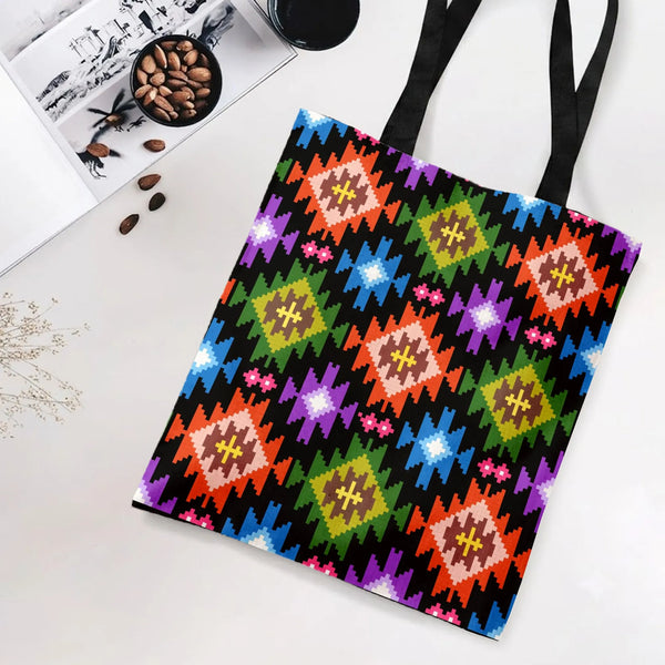 Aztec Kilim Tote Bag | Vibrant Geometric Pixel Diamond Pattern | Premium Composite Twill Fabric | Unique Boho Gift for Her